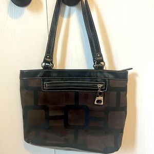 Nine West Shoulder Bag Purse Brown Square Designs